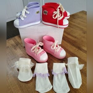 Cricket 1980's Doll Shoes Pink, Lilac & Red Sneakers And Socks 3 Pairs